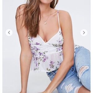 NWOT White & Purple Floral Top